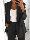 Variant image for Damenanzug Blazer Set Schwarz Elegant Weite Hosen Polyester-17