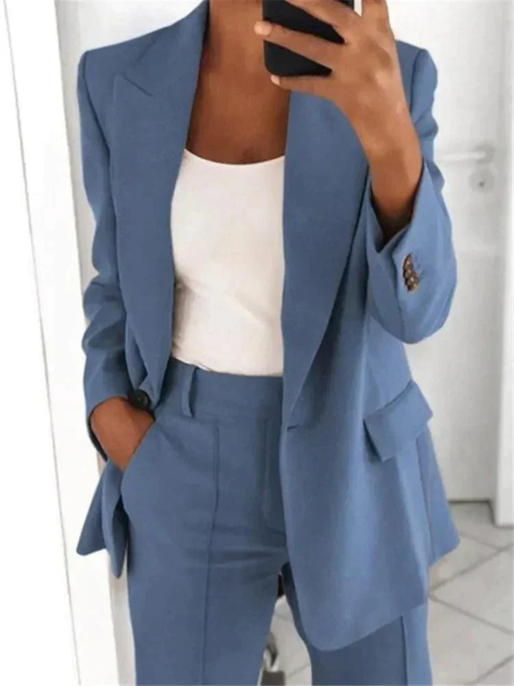 Variant image for Damenanzug Blazer Set Schwarz Elegant Weite Hosen Polyester-9