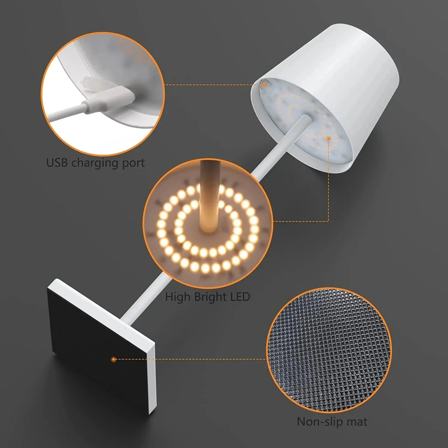 Kabellose Tischlampe LED Weiß Modern Elegantes Design für Innen- und Außenbereich-5