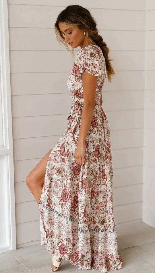Damen Maxikleid Vintage Stil Für Frühling Sommer - Fließendes Baumwolle Kleid Maxikleider Damen-2