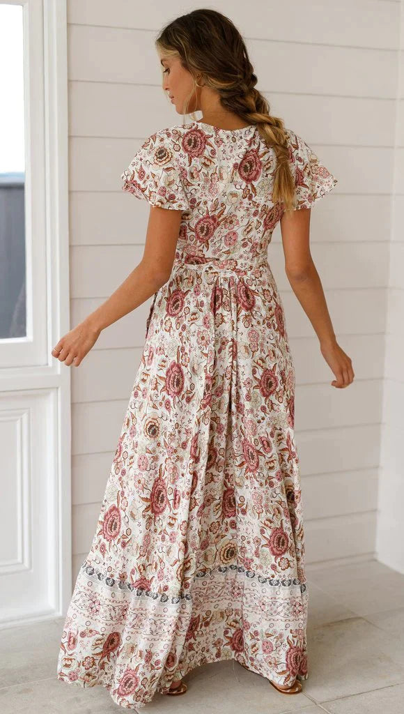 Damen Maxikleid Vintage Stil Für Frühling Sommer - Fließendes Baumwolle Kleid Maxikleider Damen-3