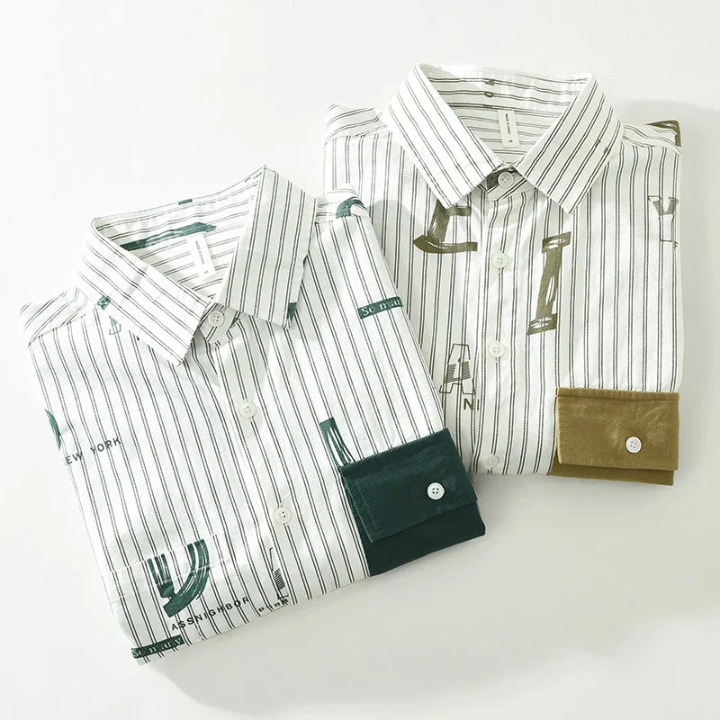 Herren Hemd Gestreift Lässig Baumwolle Langarm für Frühling und Sommer 6