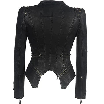 Damenjacke Bikerjacke Hochwertiges Leder Elegante Passform-4
