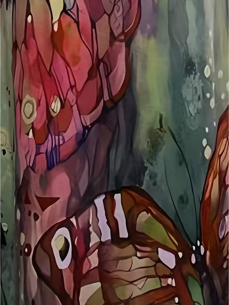 Damen Kleid V-Ausschnitt Schmetterlingsdruck Leicht Polyester für Sommerveranstaltungen-3