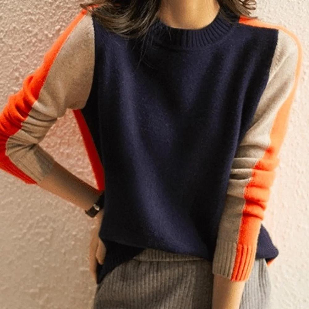 Damenpullover Retro-Streifen Baumwolle für Alltag und Freizeit 1