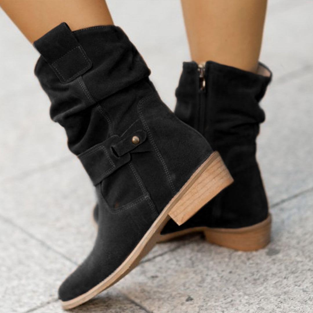 Damen Stiefeletten Niedriger Absatz Wildleder mit Reißverschluss
