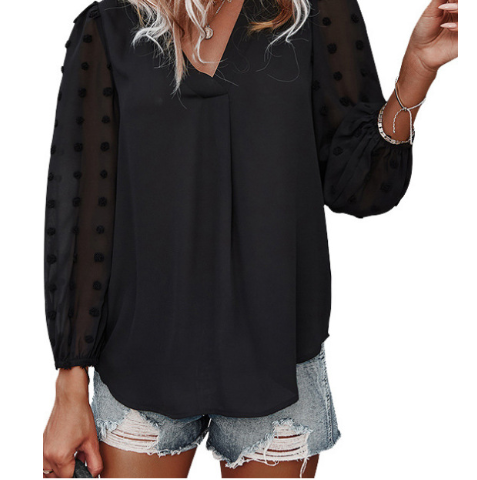 Damen Top Langarm Gekerbter Ausschnitt Hochwertiger Stoff Festliche Oberteile