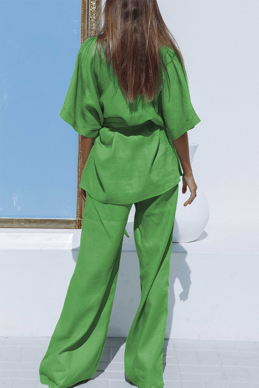 Damen Set Leinen Stylisch Bequem für Sommer-2