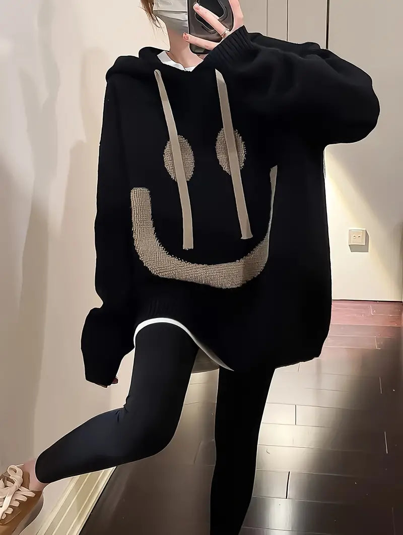 Variant image for Damenpullover Kapuzenpullover Lächel-Design Baumwolle-7