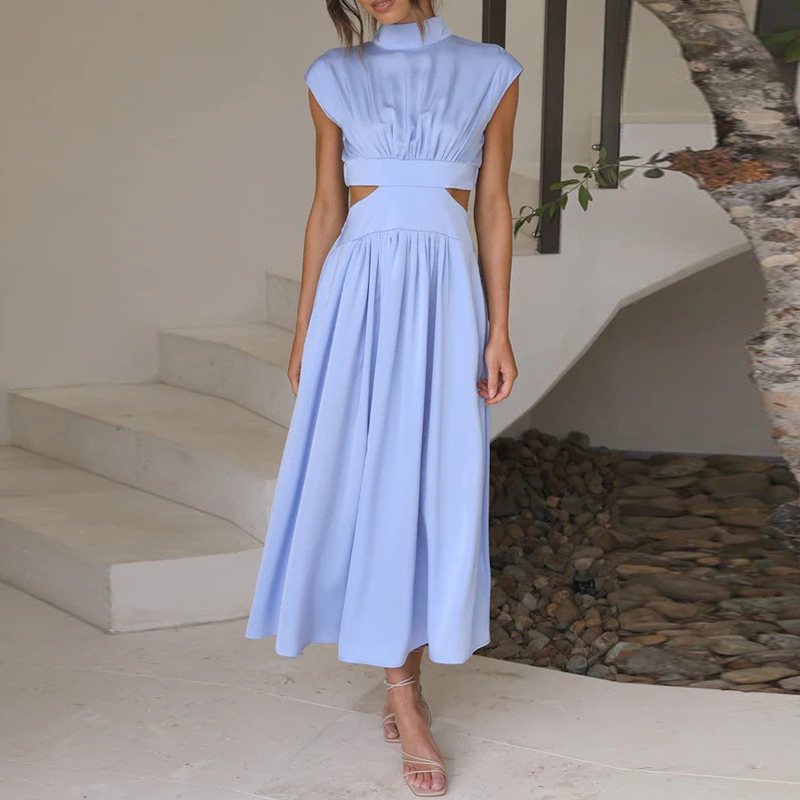 Variant image for Damen Kleid Gestreift Ärmellos Baumwolle Sommer Elegant-1
