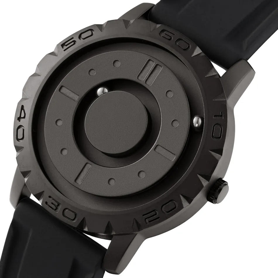 Herren Uhr Schwarz Modern Edelstahl Magnetische Armbanduhr mit Touch Time Technologie-3