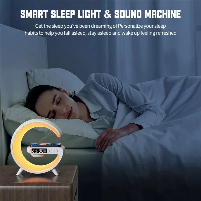 Intelligente Smart Home Lampe mit Bluetooth Lautsprecher, Kabelloses Ladegerät, 16 Millionen Farben, Kunststoff-Metall Design-4