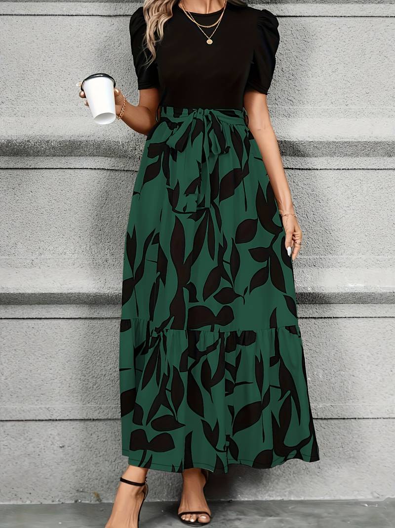 Damen Kleid Blumendruck Rundhalsausschnitt Baumwolle – Sommerkleider für Hochzeitsgäste und Alltag-5