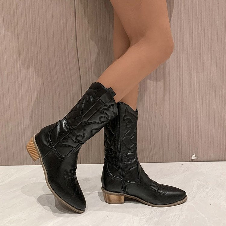 Damen Stiefel Cowboy Stil Hochwertiges Leder