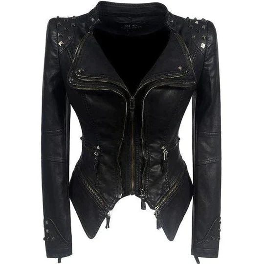 Damenjacke Bikerjacke Hochwertiges Leder Elegante Passform-1