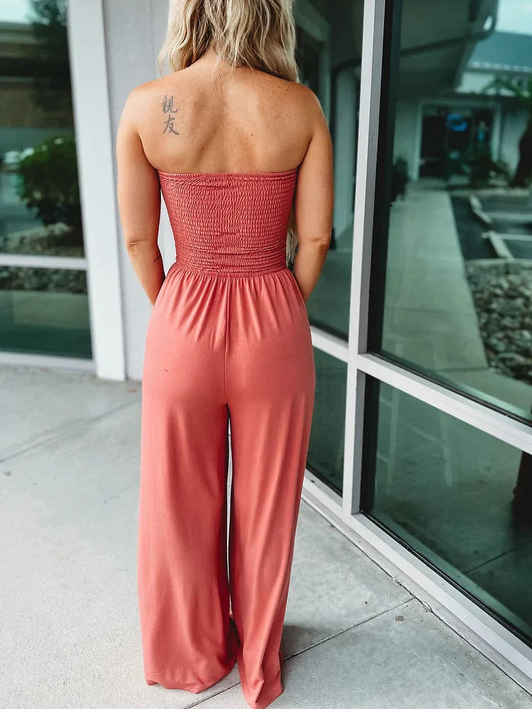 Damen Jumpsuit Schulterfrei Eleganter Stil Polyester-3