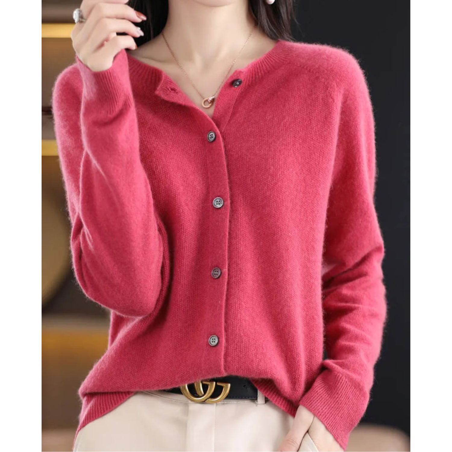 Damenpullover O-Neck Cardigan 100% Wolle Warmer Pullover für Kalte Tage 1