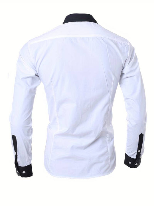 Herrenhemd Langarm Kontrastdesign 100% Baumwolle Casual-2