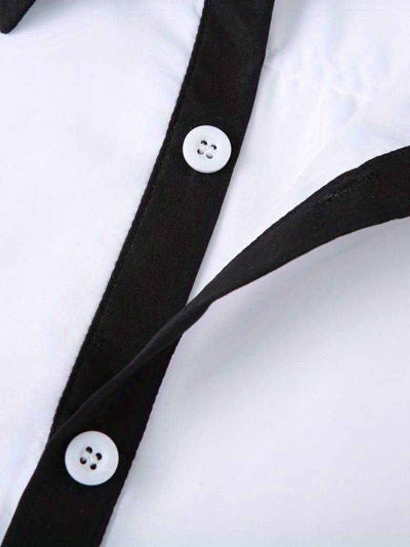 Herrenhemd Langarm Kontrastdesign 100% Baumwolle Casual-4