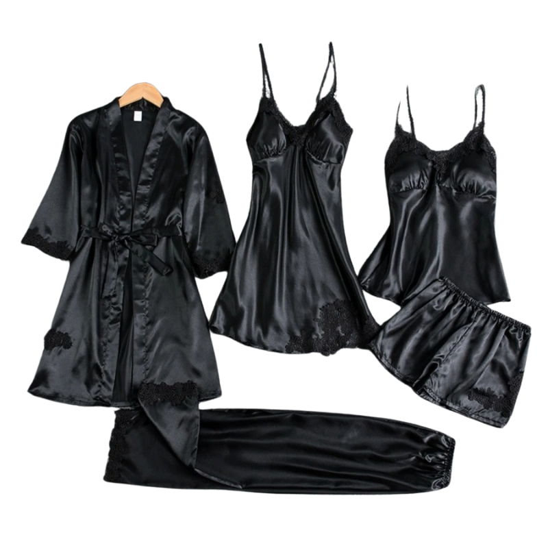5-in-1-Nachtwäsche-Set im Satin-Stil | Satin-Nachthemd &amp; Pyjama | Luxuriöse Nachtwäsche für Damen 0