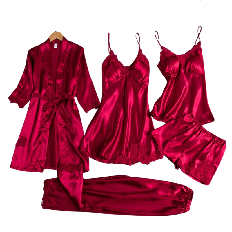 5-in-1-Nachtwäsche-Set im Satin-Stil | Satin-Nachthemd &amp; Pyjama | Luxuriöse Nachtwäsche für Damen 1