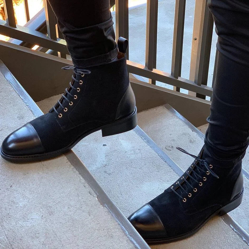 Herrenstiefel Elegantes Design Leder Schwarz Braun Winter-2