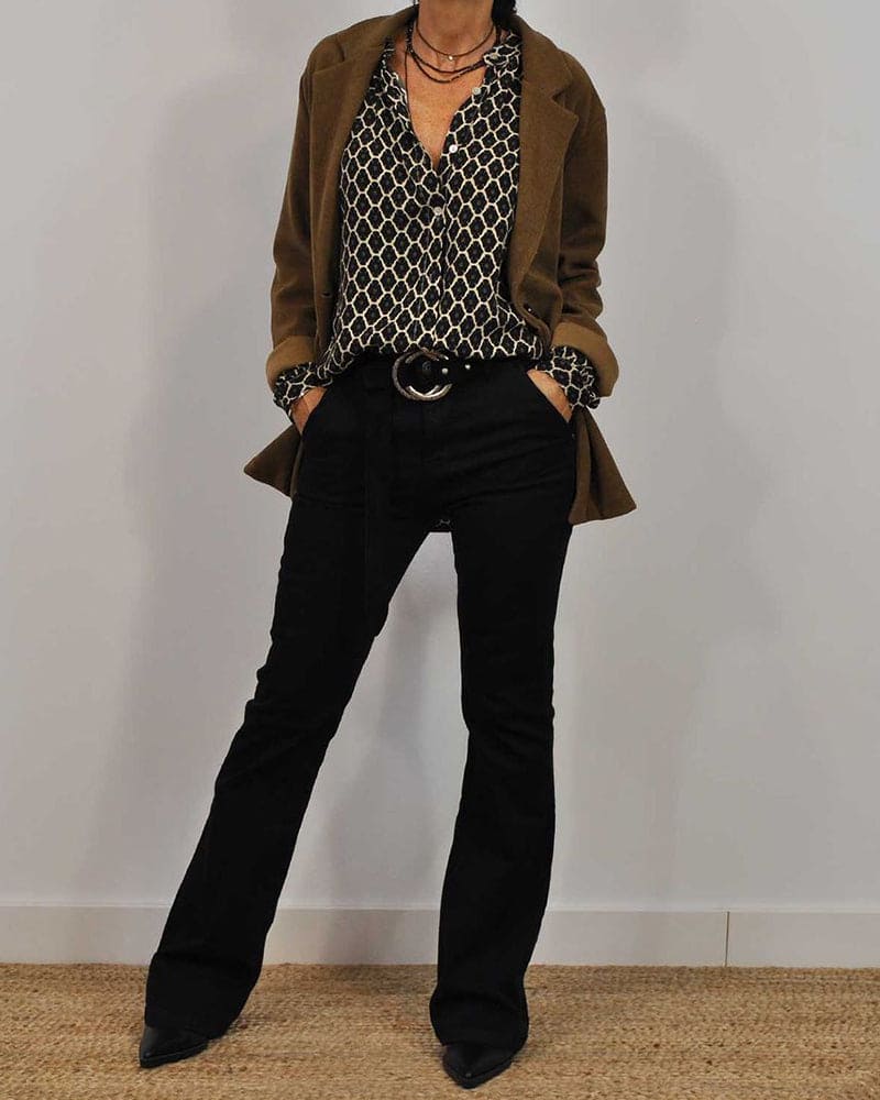 Damenbluse V-Ausschnitt Geometrisches Muster Baumwollmischung Langarm-2