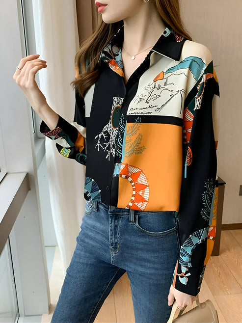 Damenbluse Vintage Stil 100% Baumwolle mit Print für Elegante Anlässe-3