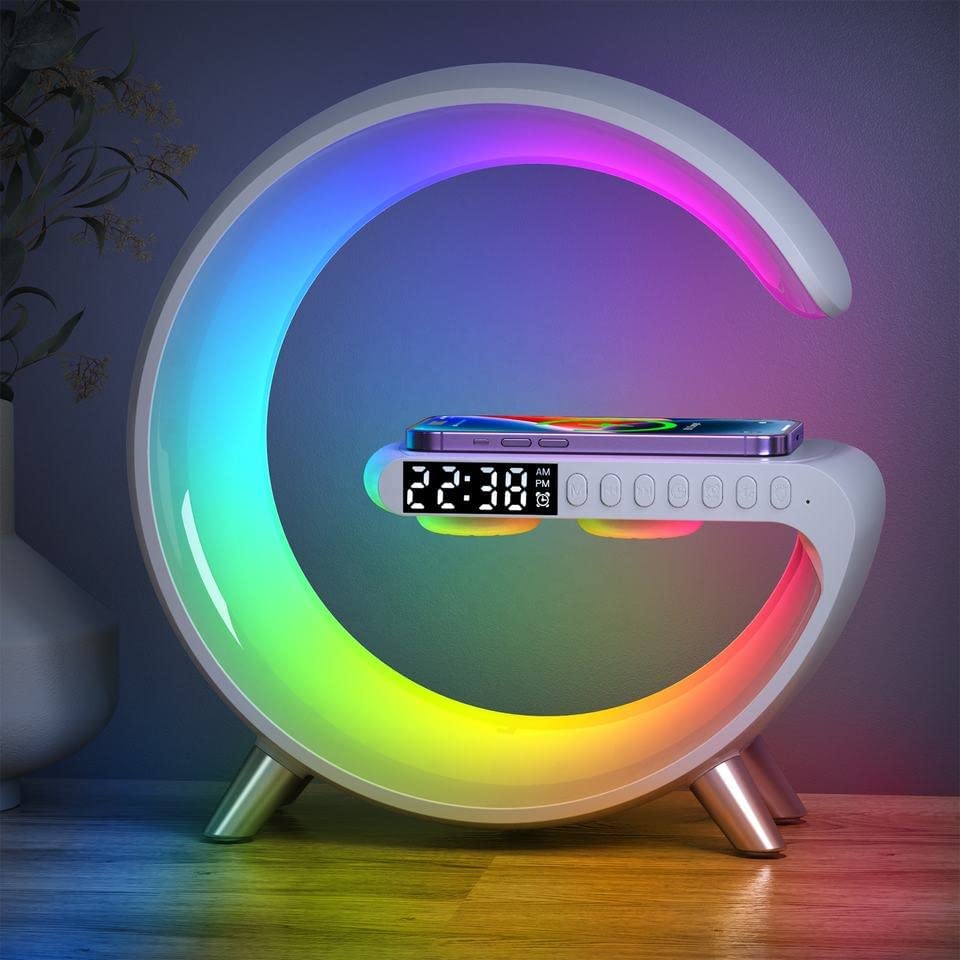 Intelligente Smart Home Lampe mit Bluetooth Lautsprecher, Kabelloses Ladegerät, 16 Millionen Farben, Kunststoff-Metall Design-1