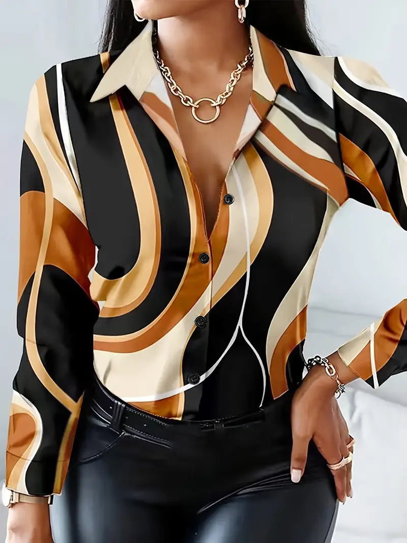 Variant image for Damen Langarmshirt Geometrisches Muster Baumwolle-1