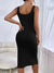 Damen Midikleid Ärmellos Quadratischer Ausschnitt Elegante Silhouette Hochwertige Stoffe-3