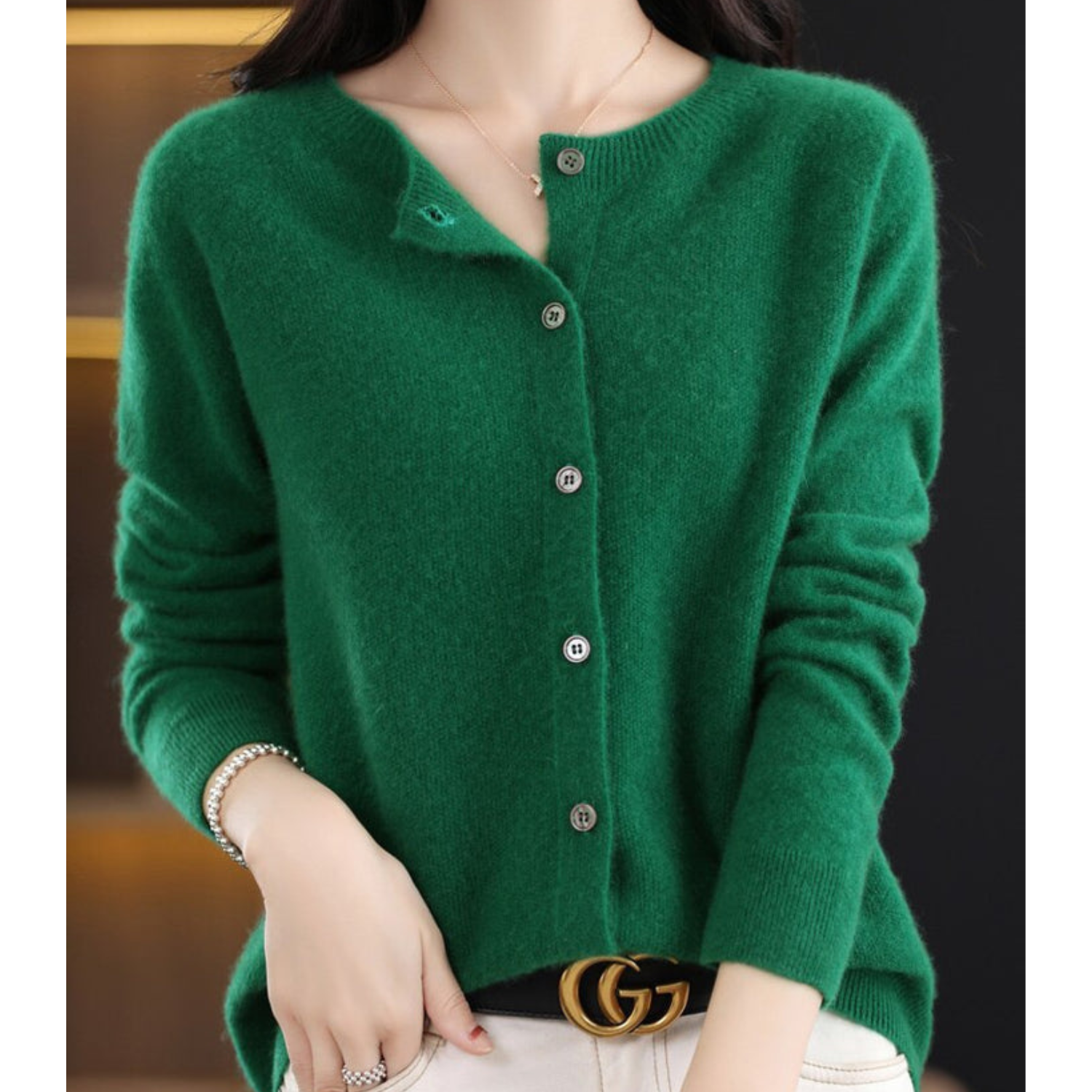 Damenpullover O-Neck Cardigan 100% Wolle Warmer Pullover für Kalte Tage 5