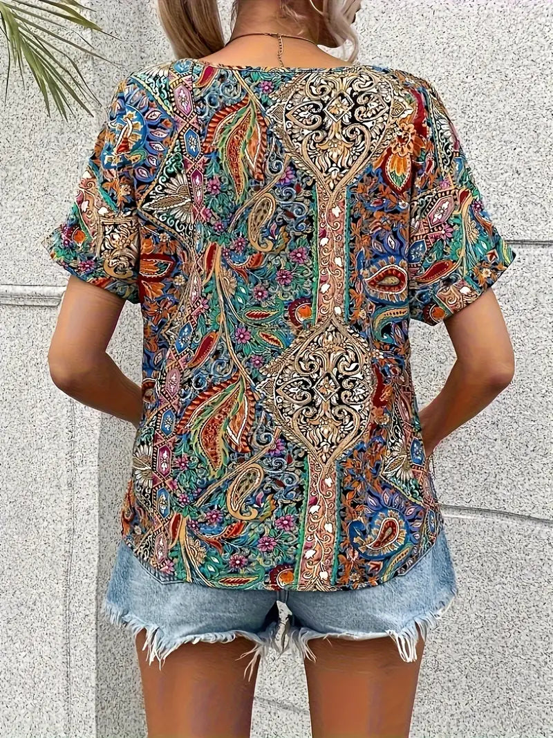Damenbluse V-Ausschnitt Paisley-Print Leichtes Material für Elegante Anlässe-4