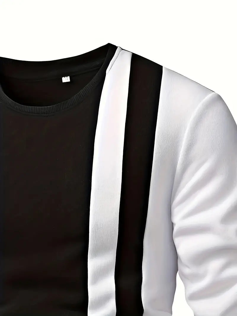 Herrenpullover Farbblock Rundhalsausschnitt Baumwollmischung-3