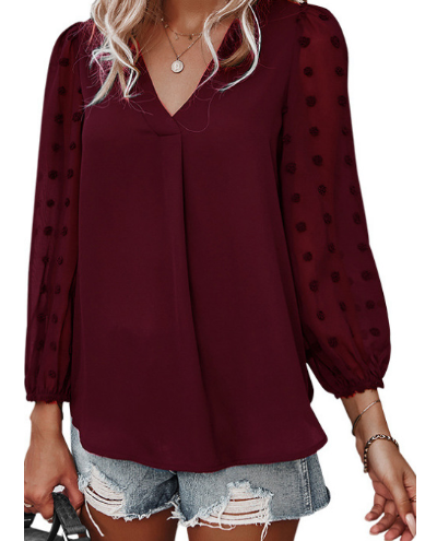 Damen Top Langarm Gekerbter Ausschnitt Hochwertiger Stoff Festliche Oberteile