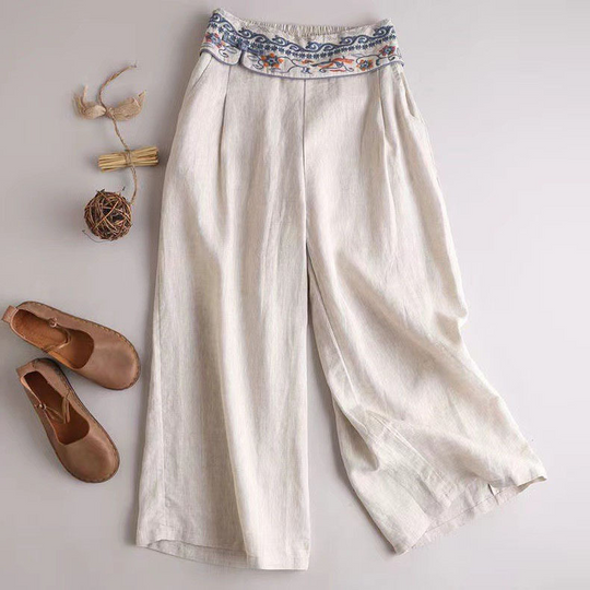 Variant image for Damen Leinenhose Mit Stickerei Sommer Leicht Atmungsaktiv-8