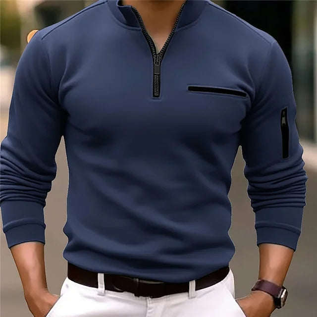 Variant image for Herren Poloshirt Langarm Stehkragen Baumwolle Elegant und Bequem-18
