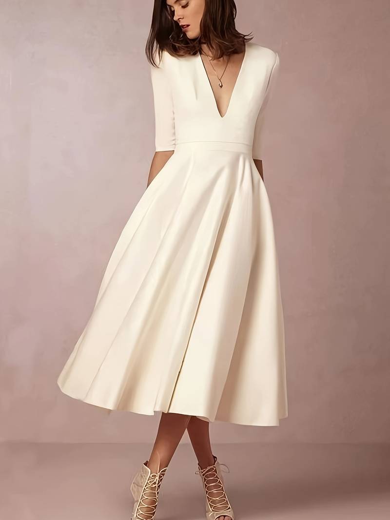 Damen A-Linien Swing Kleid Retro-Stil 100% Baumwolle für Hochzeitsgast Sommer- und Abendkleider 2