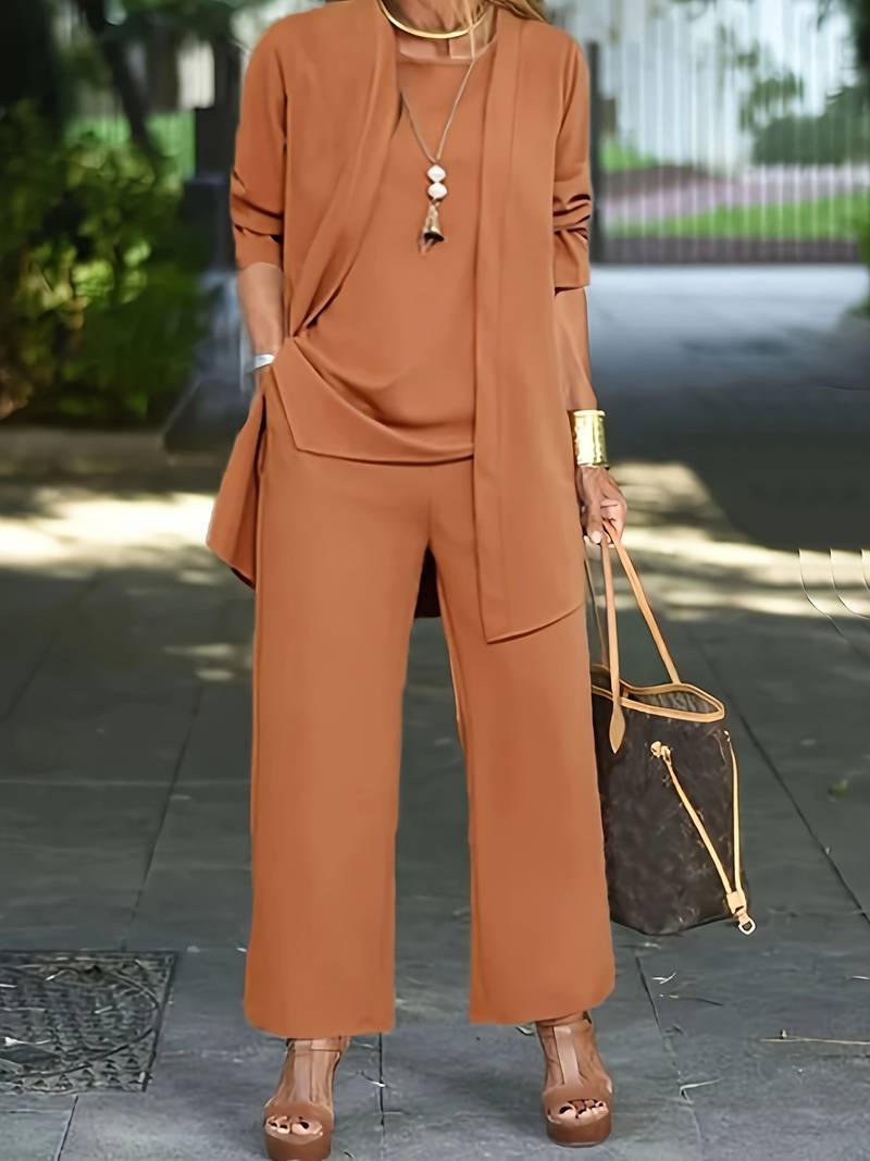 Damen Set Lässige Strickjacke und Lange Hose Baumwollmischung-1