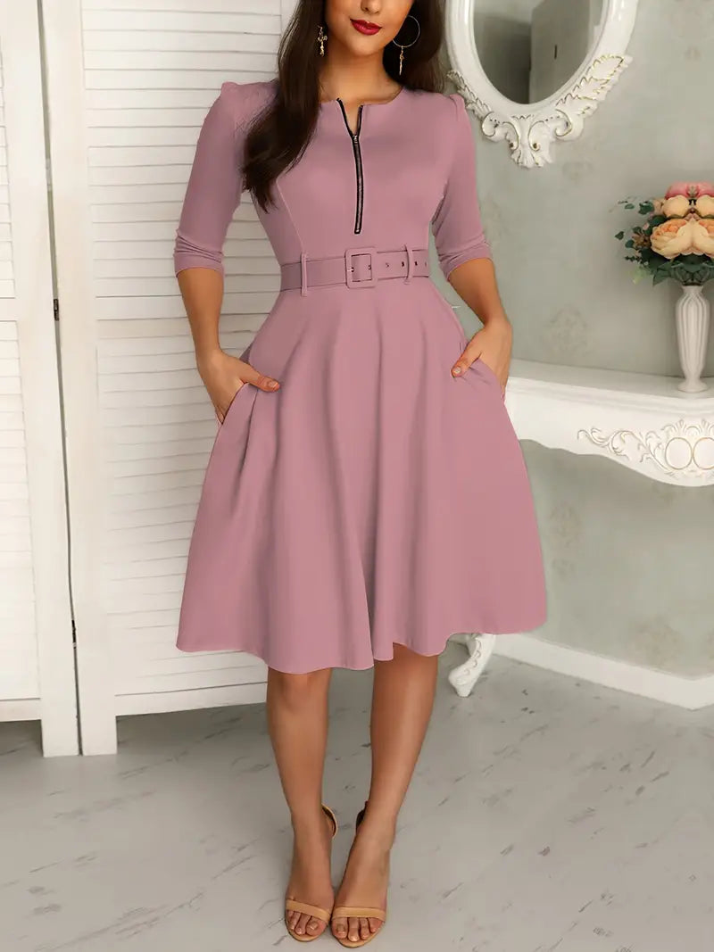 Variant image for Damen Kleid Rundhalsausschnitt mit Reißverschluss Elegantes Hochwertiges Material-25