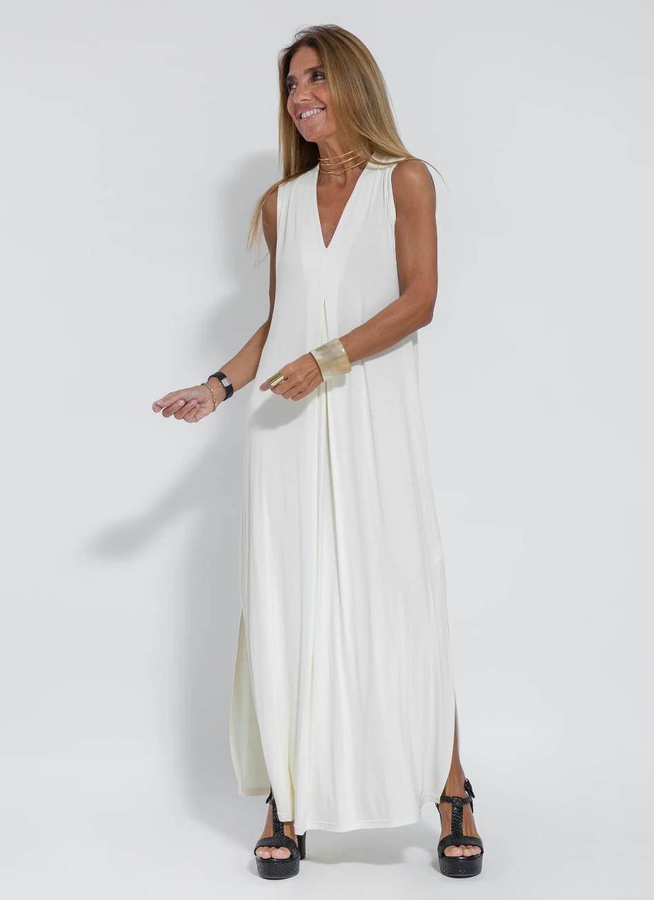 Damen Langes Kleid und Weste Elegantes Design Baumwollmischung für Sommer-1