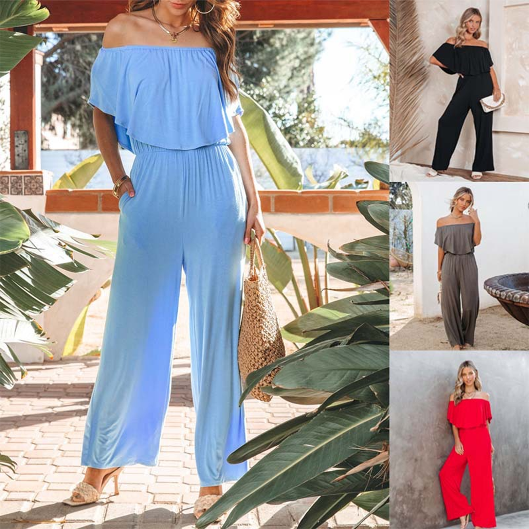 Damen Jumpsuit Off-Shoulder Eleganter Polyester Overall für Sommerveranstaltungen-6