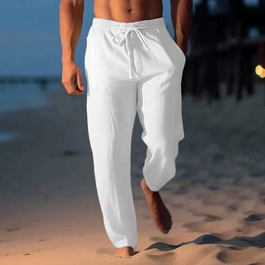 Variant image for Herren Leinenhose Lockerer Stil Atmungsaktiv 100% Leinen in Weiß-16