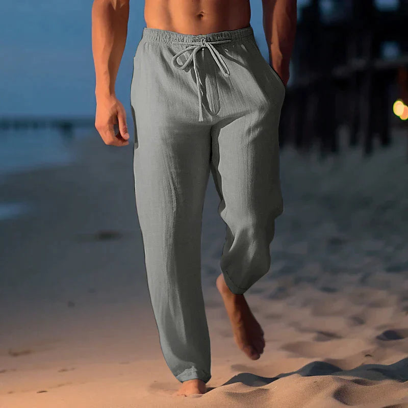 Herren Leinenhose Lockerer Stil Atmungsaktiv 100% Leinen in Weiß-1