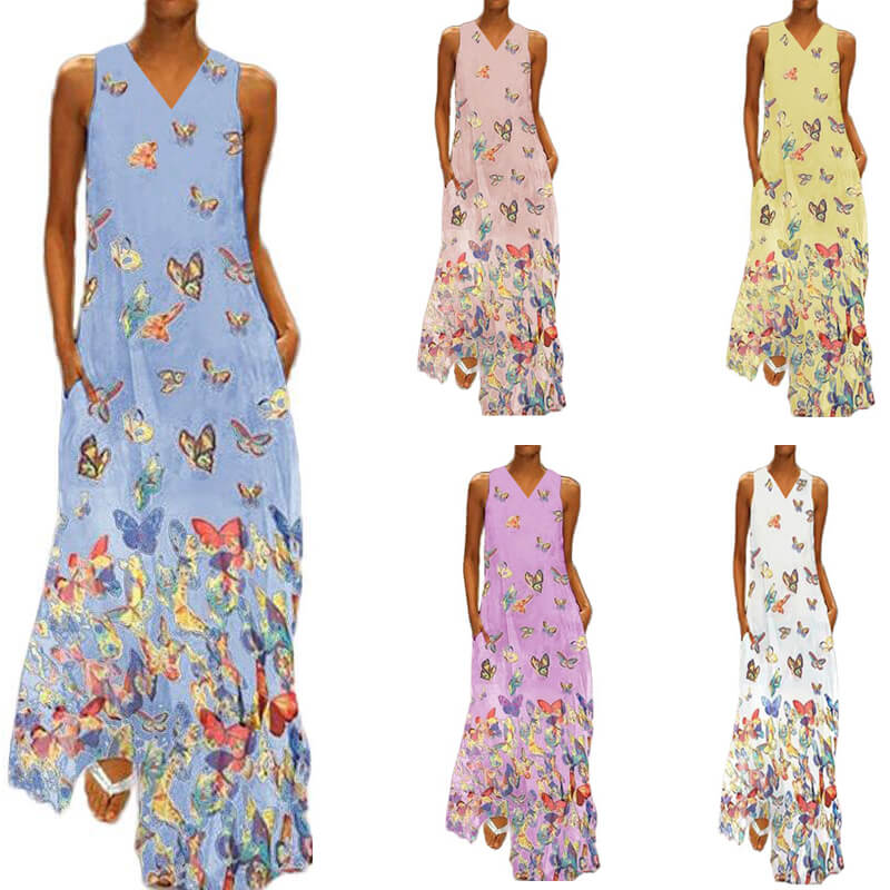Ärmelloses Maxikleid Mit Schmetterlingsmuster