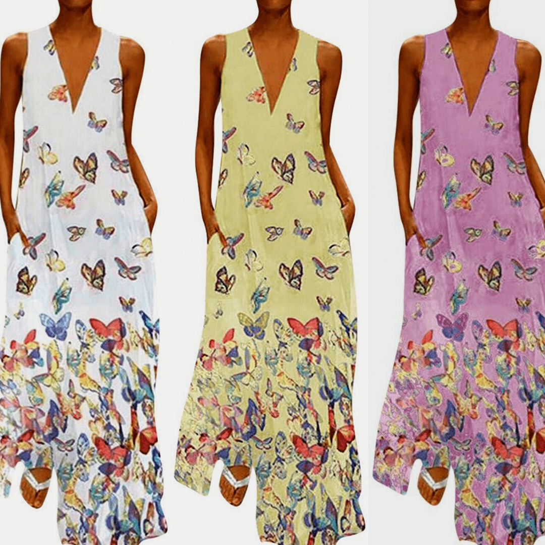 Ärmelloses Maxikleid Mit Schmetterlingsmuster