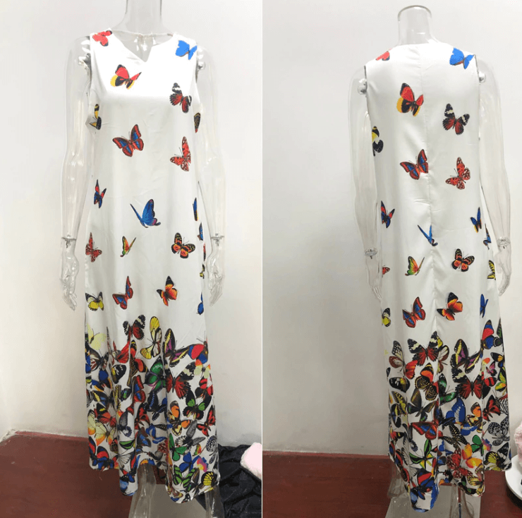 Ärmelloses Maxikleid Mit Schmetterlingsmuster
