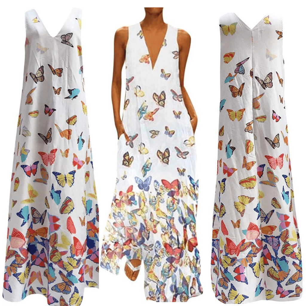 Ärmelloses Maxikleid Mit Schmetterlingsmuster