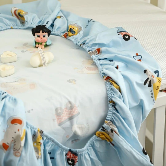 Babybett Spannbettlaken Set mit Elefantenmuster und Kissenbezug 3