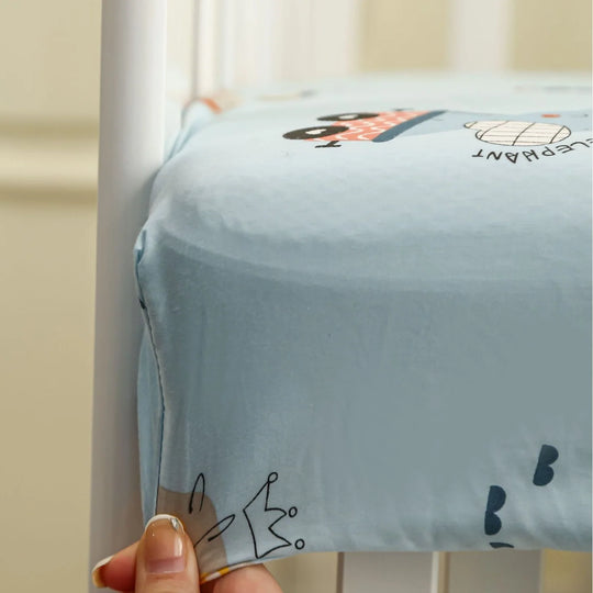 Babybett Spannbettlaken Set mit Elefantenmuster und Kissenbezug 4
